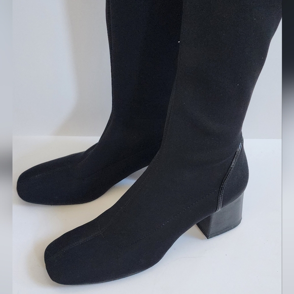 ZARA BOOT BLACK FABRIC OVER THE KNEE BOOTS BLOCK HEEL PATENT 38 - Picture 11 of 13